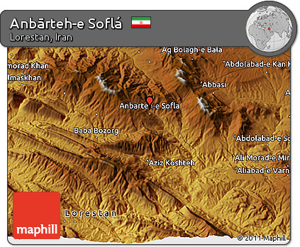 Physical 3D Map of Anbārteh-e Soflá