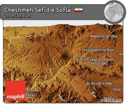 Physical 3D Map of Cheshmeh Sefīd-e Soflá