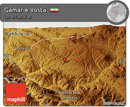 Physical 3D Map of Gāmar-e Vosţá