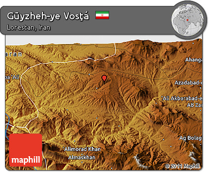 Physical 3D Map of Gūyzheh-ye Vosţá