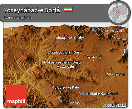 Physical 3D Map of Ḩoseynābād-e Soflá