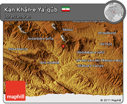 Physical 3D Map of Kan Khān-e Ya`qūb
