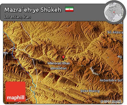Physical 3D Map of Mazra`eh-ye Shūkeh