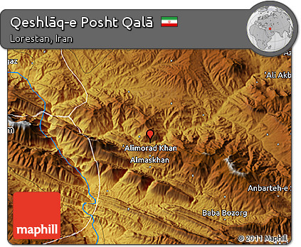 Physical 3D Map of Qeshlāq-e Posht Qalā