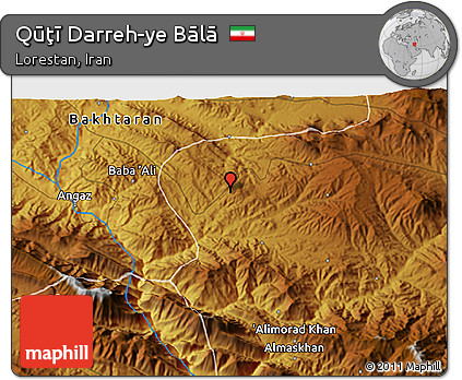 Physical 3D Map of Qūţī Darreh-ye Bālā