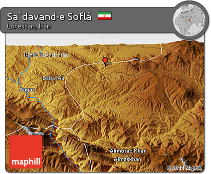 Physical 3D Map of Sa`davand-e Soflá