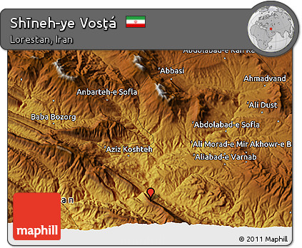 Physical 3D Map of Shīneh-ye Vosţá
