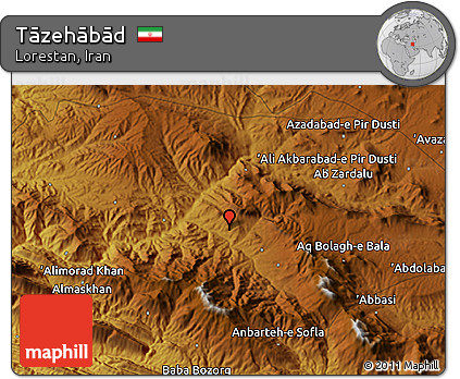 Physical 3D Map of Tāzehābād
