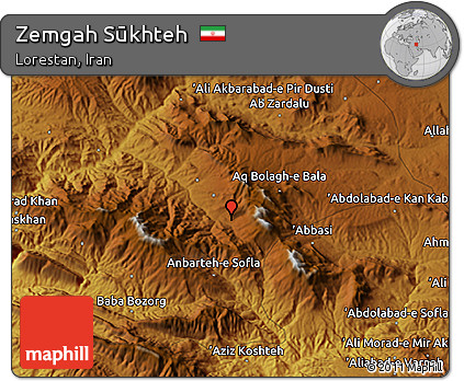 Physical 3D Map of Zemgah Sūkhteh