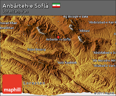 Physical 3D Map of Anbārteh-e Soflá