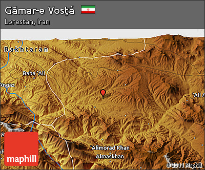 Physical 3D Map of Gāmar-e Vosţá