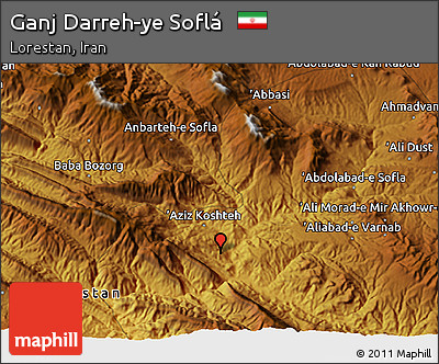 Physical 3D Map of Ganj Darreh-ye Soflá