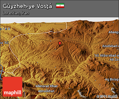 Physical 3D Map of Gūyzheh-ye Vosţá