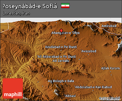 Physical 3D Map of Ḩoseynābād-e Soflá