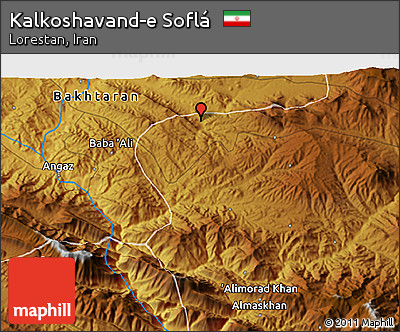 Physical 3D Map of Kalkoshavand-e Soflá