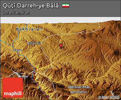 Physical 3D Map of Qūţī Darreh-ye Bālā