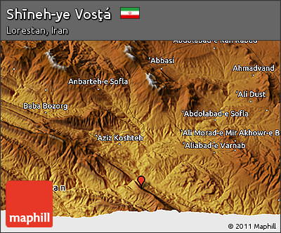 Physical 3D Map of Shīneh-ye Vosţá