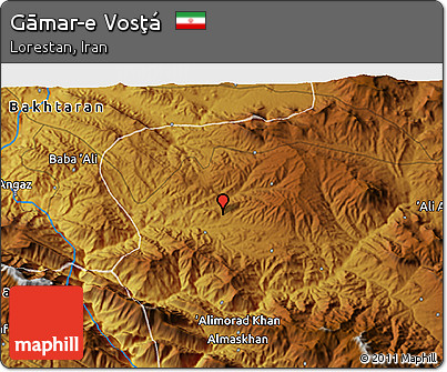 Physical 3D Map of Gāmar-e Vosţá