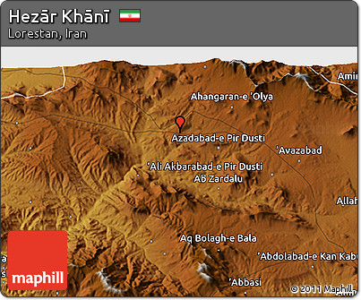 Physical 3D Map of Hezār Khānī