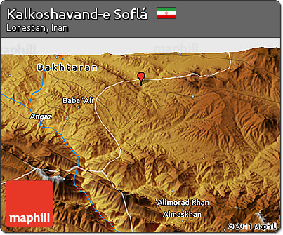 Physical 3D Map of Kalkoshavand-e Soflá