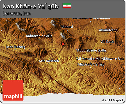 Physical 3D Map of Kan Khān-e Ya`qūb