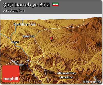 Physical 3D Map of Qūţī Darreh-ye Bālā