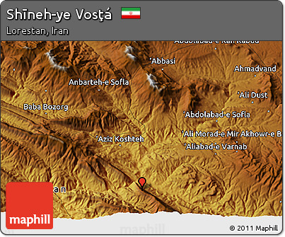 Physical 3D Map of Shīneh-ye Vosţá