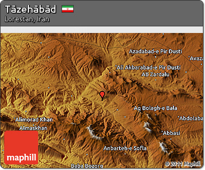 Physical 3D Map of Tāzehābād