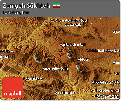 Physical 3D Map of Zemgah Sūkhteh