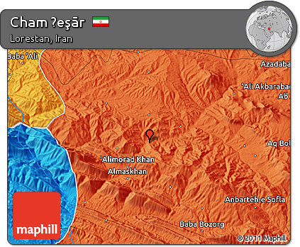 Political 3D Map of Cham Ḩeşār