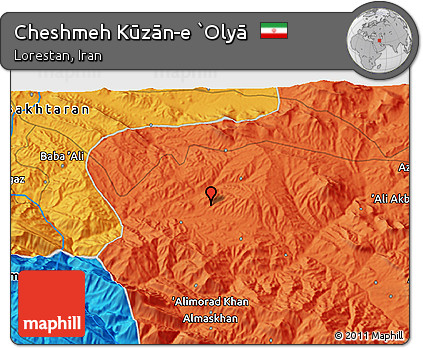 Political 3D Map of Cheshmeh Kūzān-e `Olyā