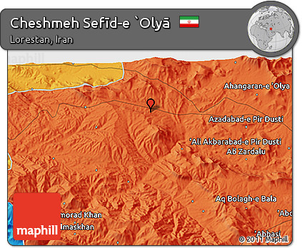 Political 3D Map of Cheshmeh Sefīd-e `Olyā