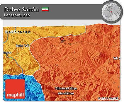 Political 3D Map of Deh-e Sanān