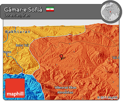 Political 3D Map of Gāmar-e Soflá