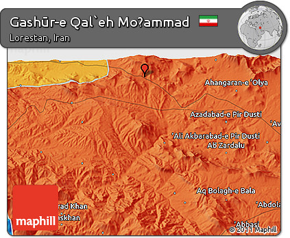 Political 3D Map of Gashūr-e Qal`eh Moḩammad