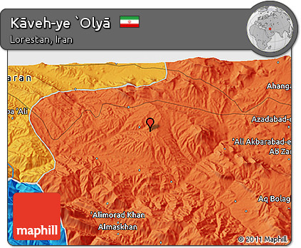 Political 3D Map of Kāveh-ye `Olyā