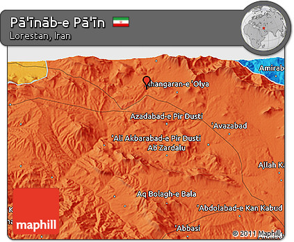 Political 3D Map of Pā'īnāb-e Pā'īn