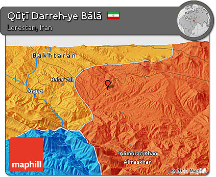 Political 3D Map of Qūţī Darreh-ye Bālā