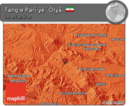 Political 3D Map of Tang-e Parī-ye `Olyā