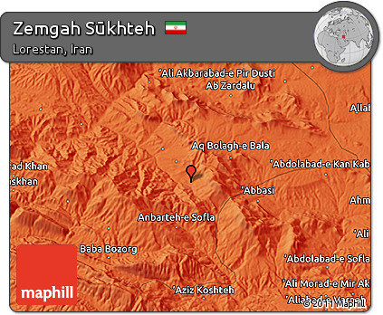 Political 3D Map of Zemgah Sūkhteh