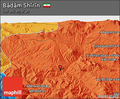 Political 3D Map of Bādām Shīrīn