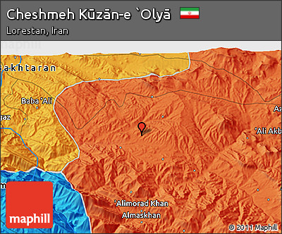 Political 3D Map of Cheshmeh Kūzān-e `Olyā