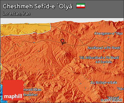 Political 3D Map of Cheshmeh Sefīd-e `Olyā