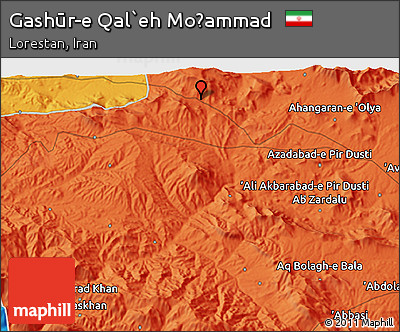 Political 3D Map of Gashūr-e Qal`eh Moḩammad