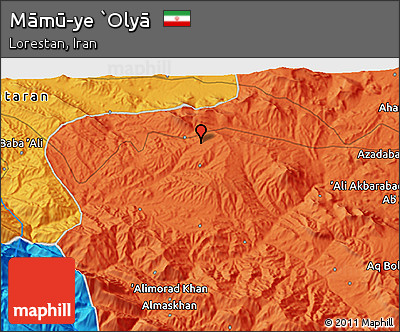 Political 3D Map of Māmū-ye `Olyā