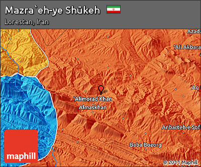 Political 3D Map of Mazra`eh-ye Shūkeh