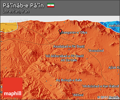 Political 3D Map of Pā'īnāb-e Pā'īn
