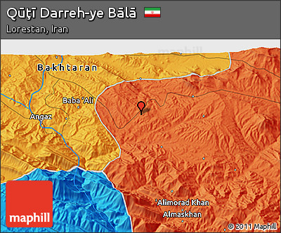 Political 3D Map of Qūţī Darreh-ye Bālā