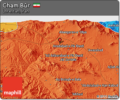 Political 3D Map of Cham Būr