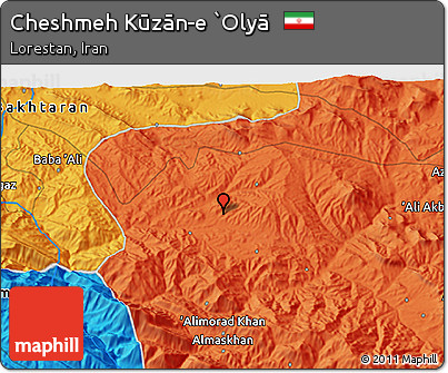 Political 3D Map of Cheshmeh Kūzān-e `Olyā